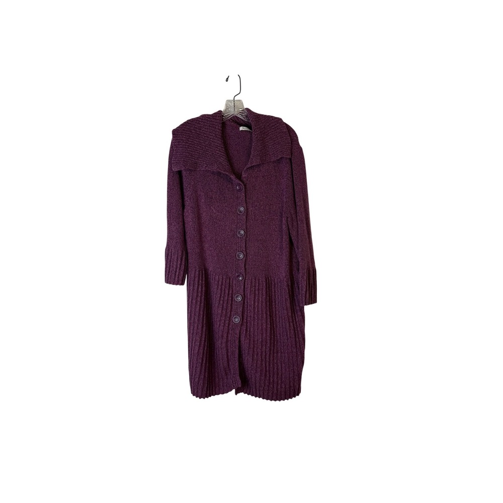 Liz & Co Woman Purple Textured Button Front Long Knit Cardigan Sweater Coat 2X